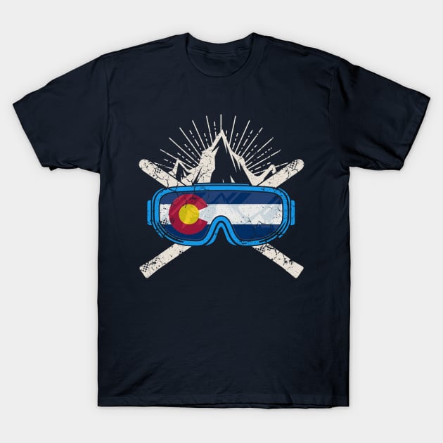 Colorado Flag Ski Skiing T-Shirt by E